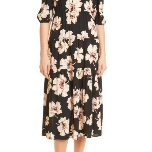 Ba&Sh XS Black Floral Midi Dress - Picture 1 of 7